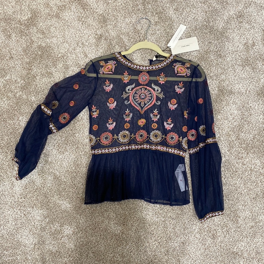 Zara Embroidered Sheer Blouse
